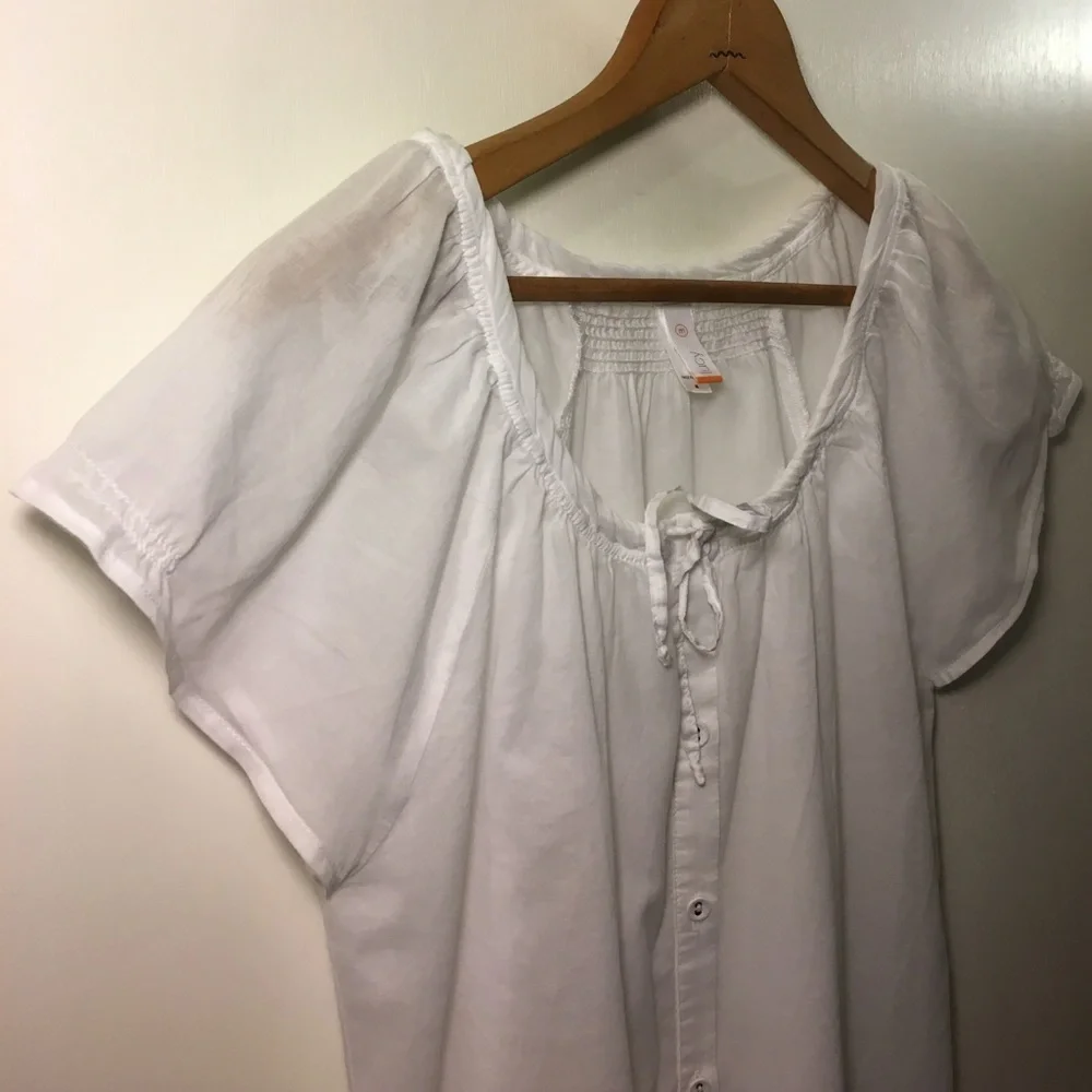 LUCY Button Up Semi Sheer Blouse Drawstring Neck M - Picture 4 of 8